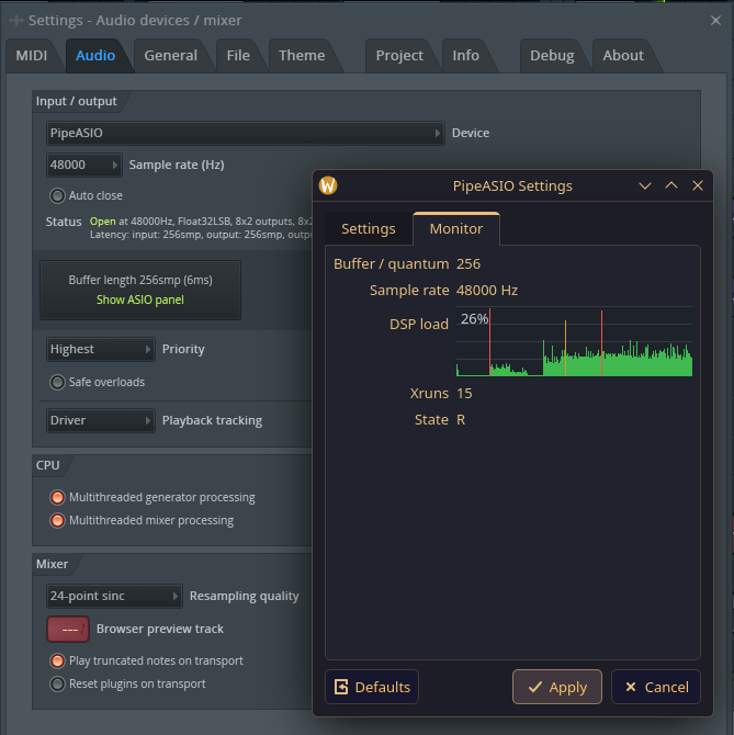 PipeASIO Monitor Panel über FL Studio