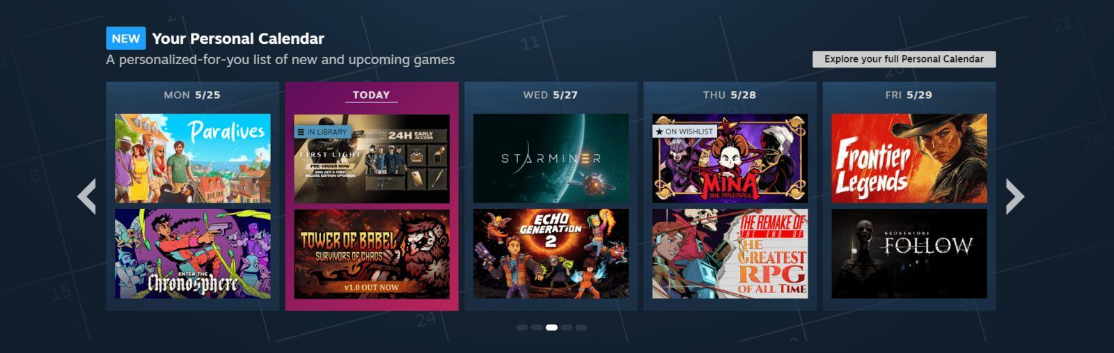 Steam Store - Personalisierter Kalender