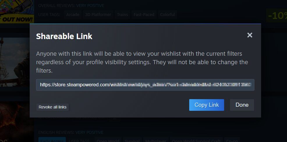 Wishlist sharing feature
