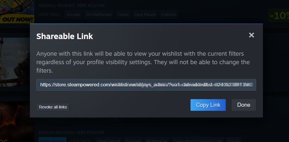 Wishlist sharing feature