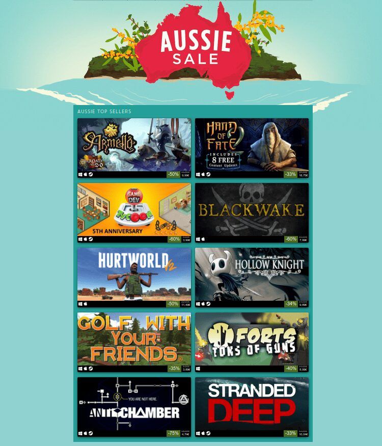 Steam: Aussie Sale has begun