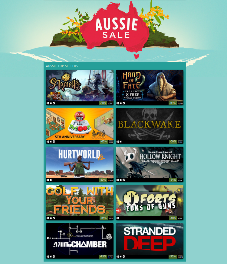 Steam: Aussie Sale has begun