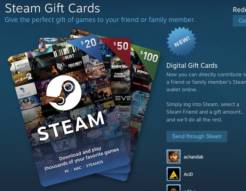 Digital Gift Cards now available on Steam