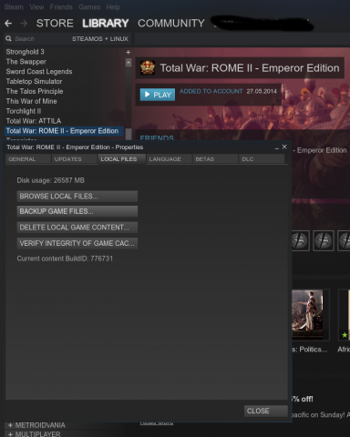 Steam Library Total War Rome 2